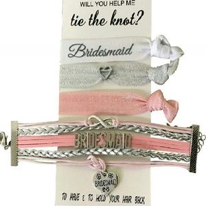 Bridesmaid Pink Bracelet And Hair Tie Set